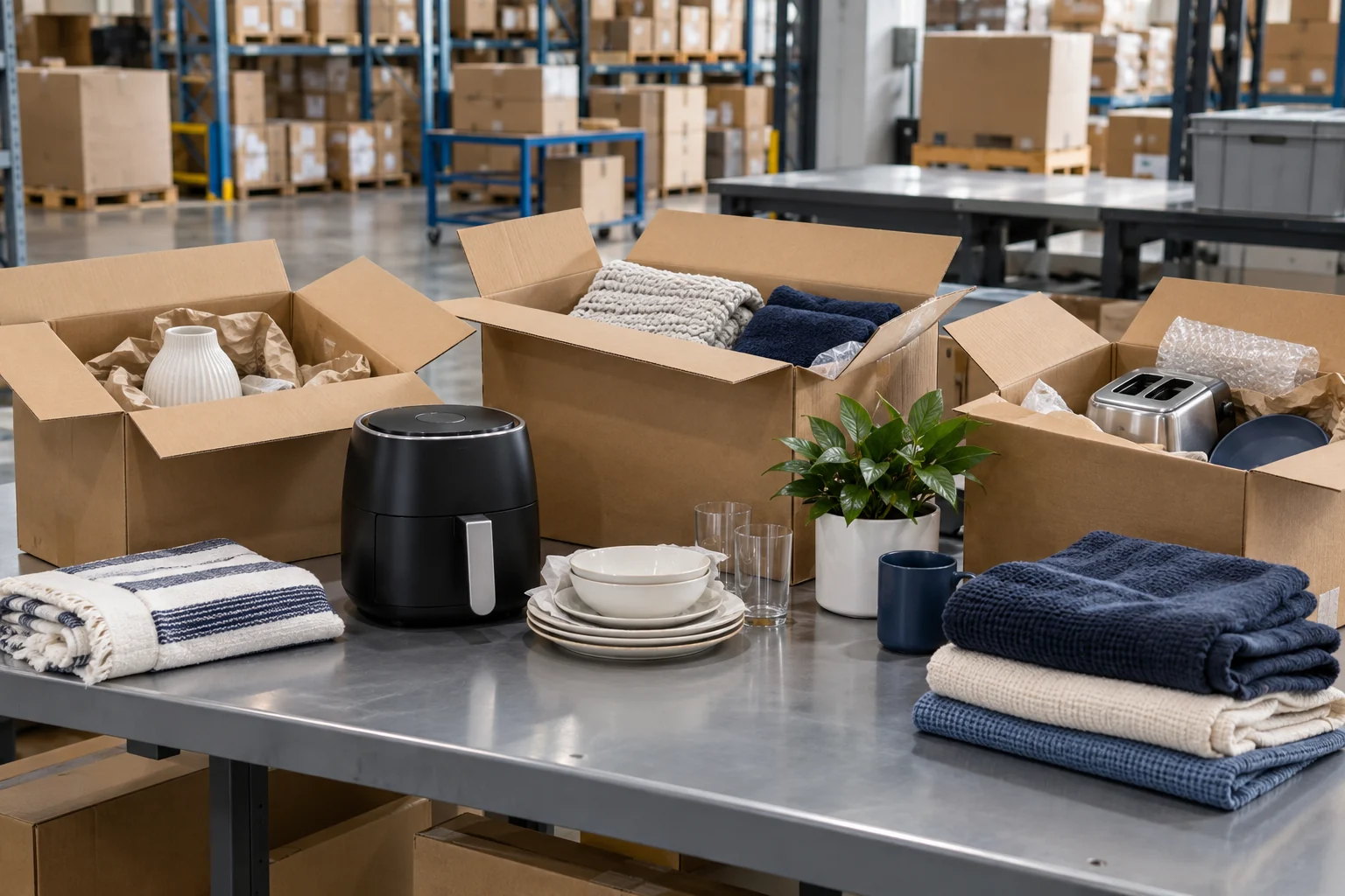 Returned household merchandise arranged for inspection